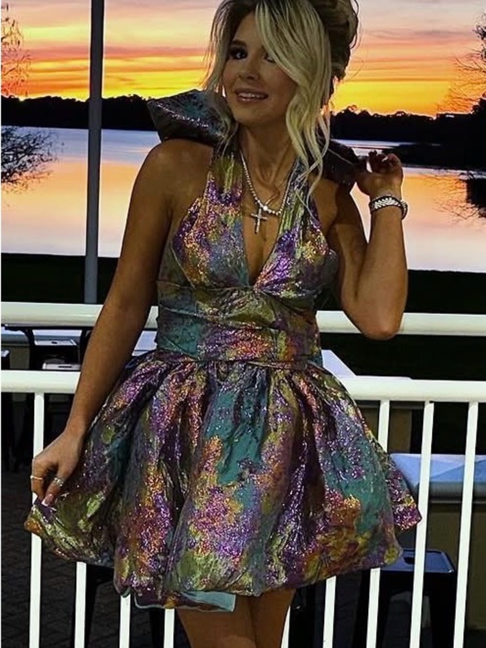 AKIRA Metallic Multicolor Halter Party Dress
